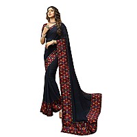 RAJESHWAR FASHION WITH RF Womens Georgette Printed Sarees Jacquard Lace Border SareesWith Blouse(_Multicolored_Free Size 6.30 Mtr)