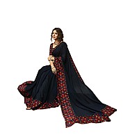 RAJESHWAR FASHION WITH RF Womens Georgette Printed Sarees Jacquard Lace Border SareesWith Blouse(_Multicolored_Free Size 6.30 Mtr)