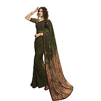 RAJESHWAR FASHION WITH RF Womens Printed Georgette SareeWith Blouse(A40 DARK GREEN NEW 2_Dark Green)