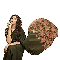 RAJESHWAR FASHION WITH RF Womens Printed Georgette SareeWith Blouse(A40 DARK GREEN NEW 2_Dark Green)