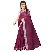 Indian Fashionista Stylish Cotton Silk Casual Wear Saree With Unstitched Blouse For Women (Plainpurple)