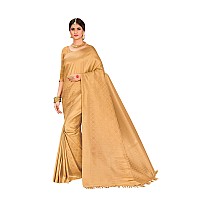 Vardha Womens Kanchipuram Raw Silk Saree with Unstitched Blouse Piece - Zari Woven Work Sarees for Wedding (Kanchipuram Silk, 333, Beige)