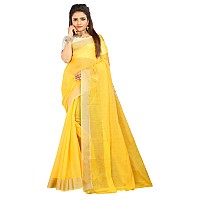 Indian Fashionista Stylish Cotton Silk Casual Wear Saree With Unstitched Blouse For Women (Plainyellow)