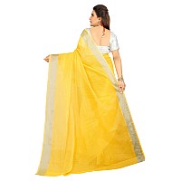 Indian Fashionista Stylish Cotton Silk Casual Wear Saree With Unstitched Blouse For Women (Plainyellow)