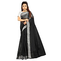 Indian Fashionista Stylish Cotton Silk Casual Wear Saree With Unstitched Blouse For Women (Plainblack)