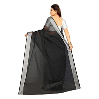 Indian Fashionista Stylish Cotton Silk Casual Wear Saree With Unstitched Blouse For Women (Plainblack)