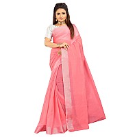 Indian Fashionista Stylish Cotton Silk Casual Wear Saree With Unstitched Blouse For Women (Plainpink)