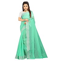 Indian Fashionista Stylish Cotton Silk Casual Wear Saree With Unstitched Blouse For Women (Plaingreen)