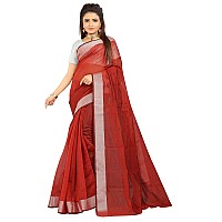 Indian Fashionista Stylish Cotton Silk Casual Wear Saree With Unstitched Blouse For Women (Plainred)