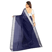 Indian Fashionista Stylish Cotton Silk Casual Wear Saree With Unstitched Blouse For Women (Plainblue)