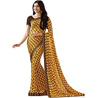 RAJESHWAR FASHION WITH RF Womens Geometric Printed Georgette Fancy Sarees For Festival With Jacquard Lace Border & Unstitched Blouse Piece(A20 YELLOW NEW_Free Size 6.30 Mtr)