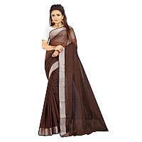 Indian Fashionista Stylish Cotton Silk Casual Wear Saree With Unstitched Blouse For Women (Plainbrown)