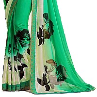 RAJESHWAR FASHION WITH RF Womens Floral Printed Georgette Sarees For Women With Jacquard Lace Border BlouseA16 PAROT GREEN NE