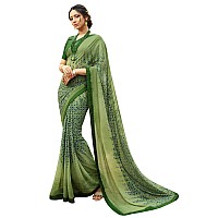 RAJESHWAR FASHION WITH RF Womens Georgette Printed Sarees Jacquard Lace Border Saree Jacquard Piece (A38 MAHINDI NEW_Multicolored_Free Size 6.30 Mtr)