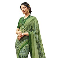 RAJESHWAR FASHION WITH RF Womens Georgette Printed Sarees Jacquard Lace Border Saree Jacquard Piece (A38 MAHINDI NEW_Multicolored_Free Size 6.30 Mtr)