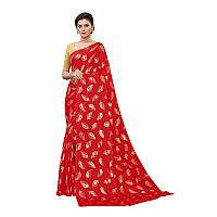 Panzora Womens Woven Pure Georgette Saree With Blouse Piece 21PS4Red