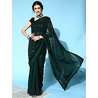 Naixa Womens Green Georgette Silk Sequence Embroidery Saree with Unstitched Blouse Piece