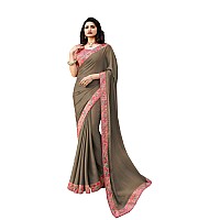 RAJESHWAR FASHION WITH RF Womens Plain Dyed Solid Moss Silk Sarees For Women Digital Print Lace Border & Piece(Grey_Free Size 6.30 Mtr)