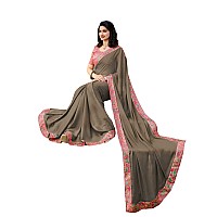 RAJESHWAR FASHION WITH RF Womens Plain Dyed Solid Moss Silk Sarees For Women Digital Print Lace Border & Piece(Grey_Free Size 6.30 Mtr)