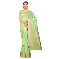 Enthone Womens Cotton Gold Zari Woven Thread Saree With Unstitched Blouse PieceGreen