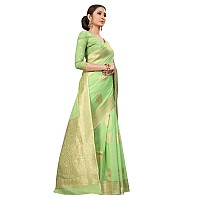 Enthone Womens Cotton Gold Zari Woven Thread Saree With Unstitched Blouse PieceGreen