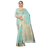 Enthone Womens Cotton Gold Zari Woven Thread Saree With Unstitched Blouse PieceBlue