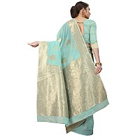 Enthone Womens Cotton Gold Zari Woven Thread Saree With Unstitched Blouse PieceBlue