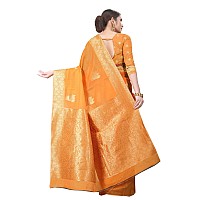 Enthone Womens Cotton Gold Zari Woven Thread Saree With Unstitched Blouse PieceOrange