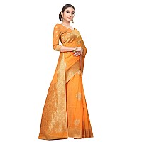 Enthone Womens Cotton Gold Zari Woven Thread Saree With Unstitched Blouse PieceOrange