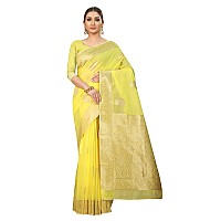 Enthone Womens Cotton Gold Zari Woven Thread Saree With Unstitched Blouse PieceYellow