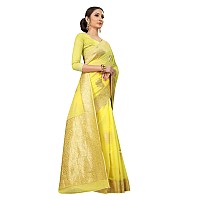 Enthone Womens Cotton Gold Zari Woven Thread Saree With Unstitched Blouse PieceYellow