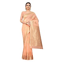 Enthone Womens Cotton Gold Zari Woven Thread Saree With Unstitched Blouse PiecePeach