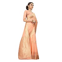 Enthone Womens Cotton Gold Zari Woven Thread Saree With Unstitched Blouse PiecePeach