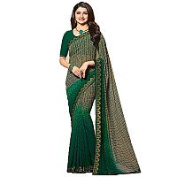 Shruhad Womens Georgette Printed Saree with Jacquard Lace Border & Blouse Piece in Green color (Saree Length 6.3 Mtr) (dark green)