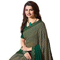 Shruhad Womens Georgette Printed Saree with Jacquard Lace Border & Blouse Piece in Green color (Saree Length 6.3 Mtr) (dark green)