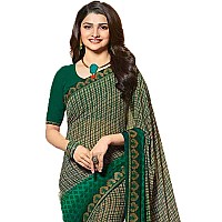 Shruhad Womens Georgette Printed Saree with Jacquard Lace Border & Blouse Piece in Green color (Saree Length 6.3 Mtr) (dark green)