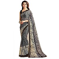 Shruhad Womens Georgette Printed Saree with Jacquard Lace Border & Blouse Piece in Grey color (Saree Length 6.3 Mtr) (grey)