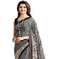 Shruhad Womens Georgette Printed Saree with Jacquard Lace Border & Blouse Piece in Grey color (Saree Length 6.3 Mtr) (grey)