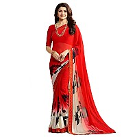 Shruhad Womens Georgette Printed Saree with Jacquard Lace Border & Blouse Piece in Red color (Saree Length 6.3 Mtr) (red)