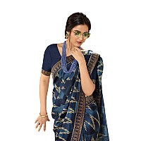 Shruhad Womens Kanjivaram Silk Printed Saree in Blue Color with Jacquard Lace Border Blouse Piece Saree Length 63 Mtr BLU