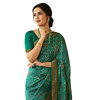 Shruhad Womens Kanjivaram Silk Printed Saree in Blue Color with Jacquard Lace Border Blouse Piece Saree Length 63 Mtr RAM