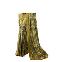 Shruhad Womens Kanjivaram Silk Printed Saree in Grey Color with Jacquard Lace Border Blouse Piece Saree Length 63 Mtr gre