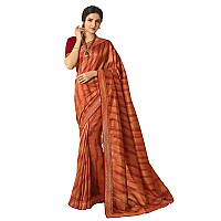 Shruhad Womens Kanjivaram Silk Printed Saree in Blue Color with Jacquard Lace Border Blouse Piece Saree Length 63 Mtr RED