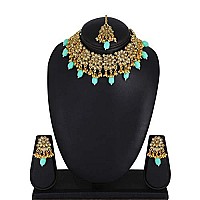 Yellow Chimes Ethnic Gold Plated Floral Design Studded Kundan Jewellery Set Traditional Choker Necklace Set for Women and Girls