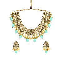 Yellow Chimes Ethnic Gold Plated Floral Design Studded Kundan Jewellery Set Traditional Choker Necklace Set for Women and Girls