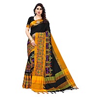 SERONA FABRICS Womens Banarasi Cotton Silk Saree With Blouse Piece (SERONA1032__Black, Yellow)