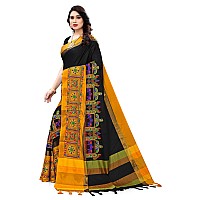 SERONA FABRICS Womens Banarasi Cotton Silk Saree With Blouse Piece (SERONA1032__Black, Yellow)