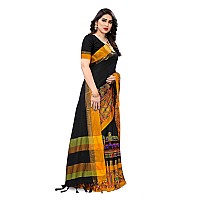 SERONA FABRICS Womens Banarasi Cotton Silk Saree With Blouse Piece (SERONA1032__Black, Yellow)