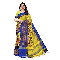 SERONA FABRICS Womens Banarasi Cotton Silk Saree With Blouse Piece (SERONA1028__Yellow, Blue)