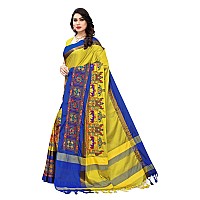 SERONA FABRICS Womens Banarasi Cotton Silk Saree With Blouse Piece (SERONA1028__Yellow, Blue)